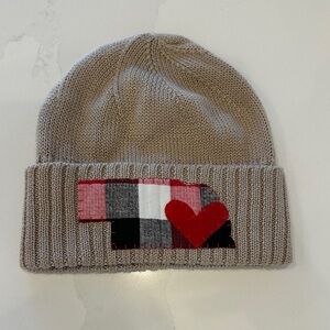 Nebraska Beige Knit Beanie with Plaid Patch